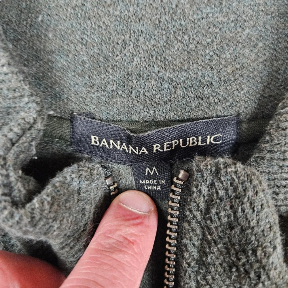 Banana Republic Mens Quarter Zip Pullover Sweater Sweatshirt Size M Green Cotton